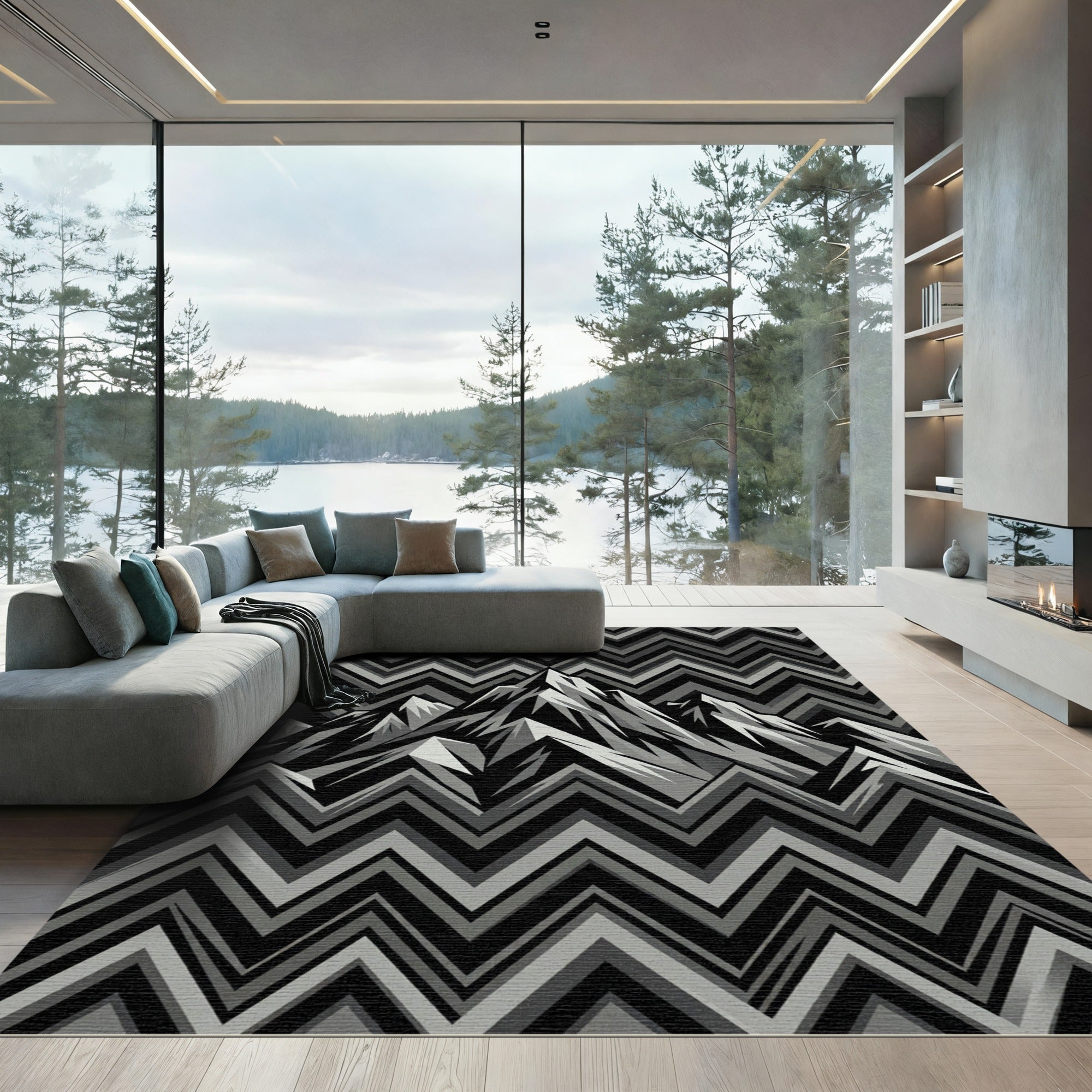 Monochromatic Mountain Zigzag Graphic Rug