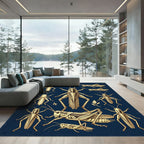 Vintage Golden Grasshopper Entomological Navy Rug