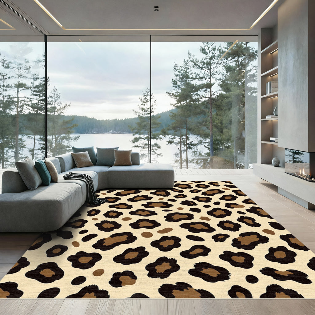 Brown Black Spotted Animal Print Rug