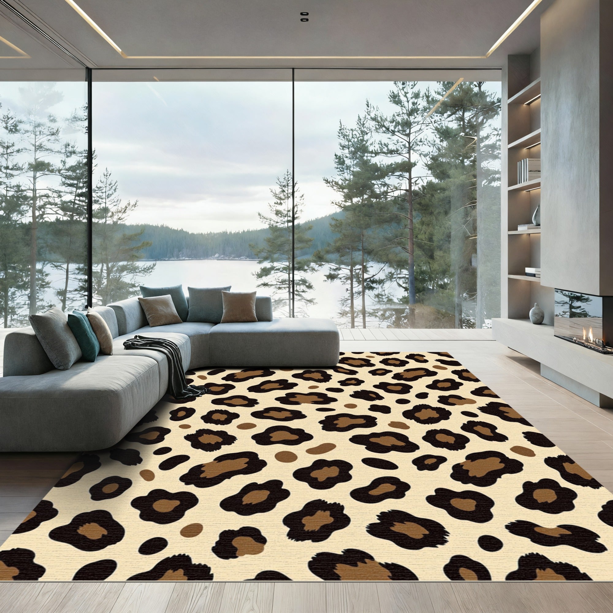 Brown Black Spotted Animal Print Rug