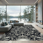 Elegant Black Floral Scrollwork Rug