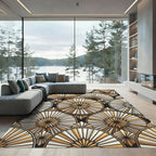 Art Deco Gold White Sunburst Circles Rug