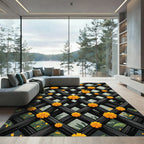 Black Lattice Orange Blossom Garden Rug