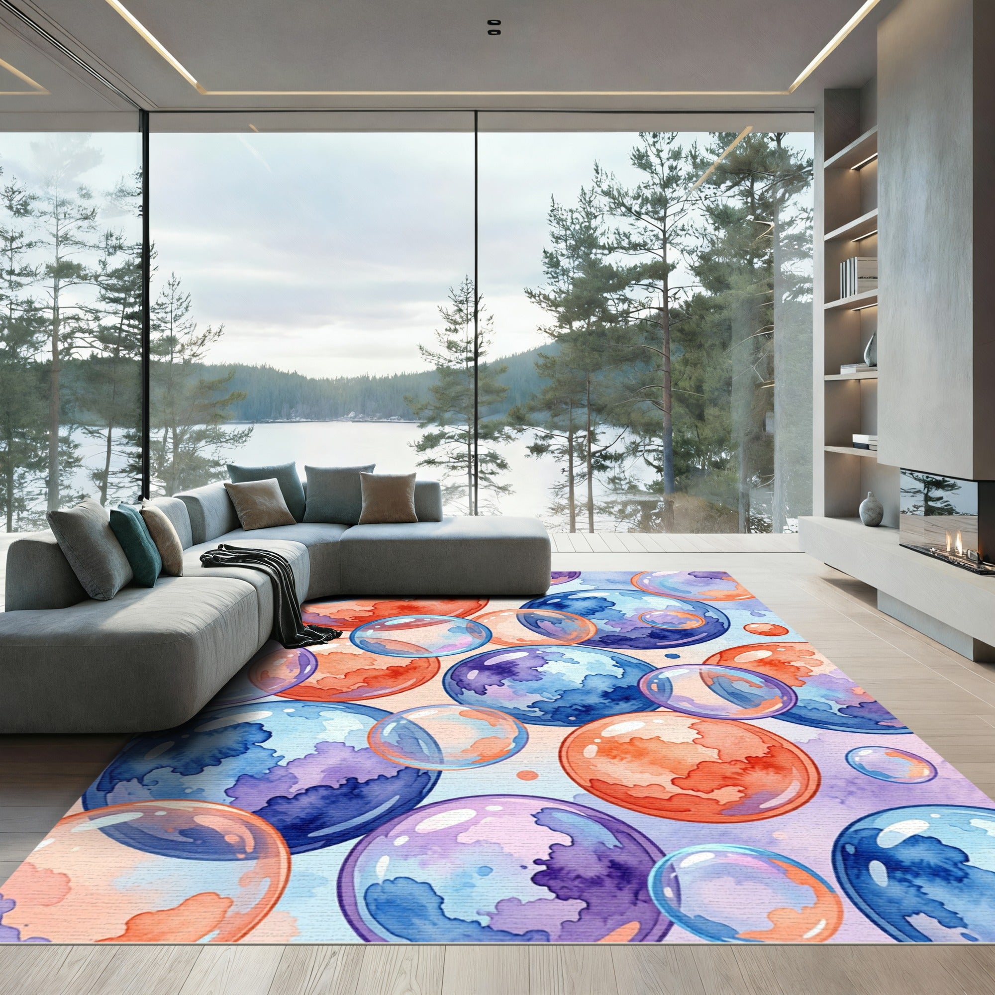 Watercolor Abstract Bubble Sphere Art Rug