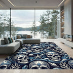 Oceanic Skull and Coral Navy Wave Rug
