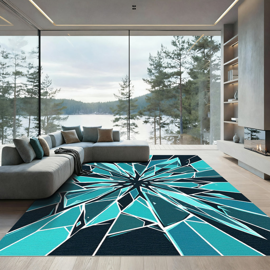 Abstract Teal Shards Geometric Radiance Rug