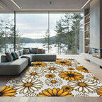 Sunlit Golden Daisy Floral Meadow Rug
