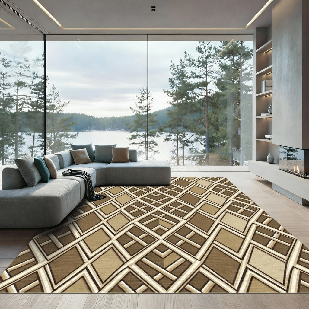 Geometric Interlaced Diamond Earthy Brown Rug