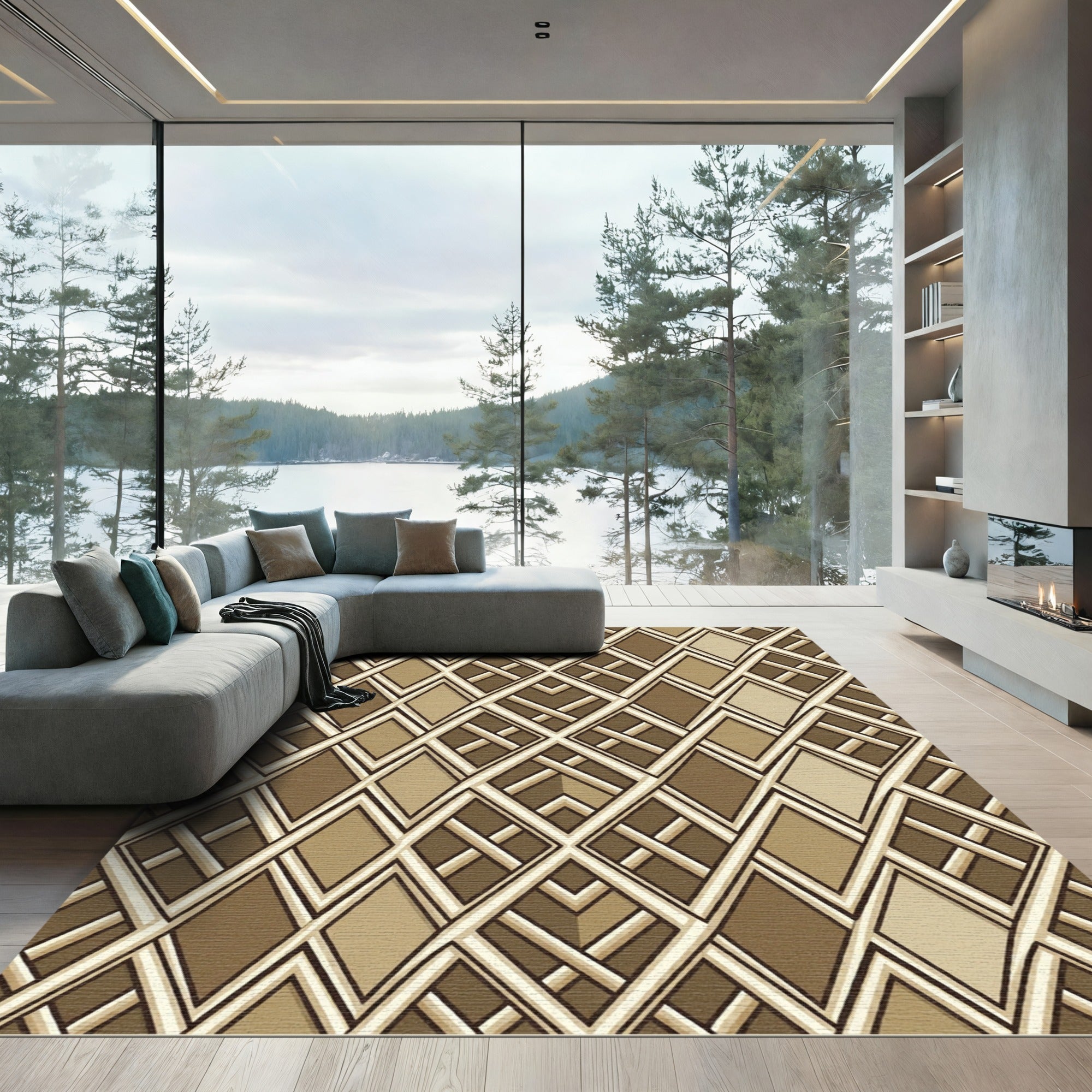 Geometric Interlaced Diamond Earthy Brown Rug