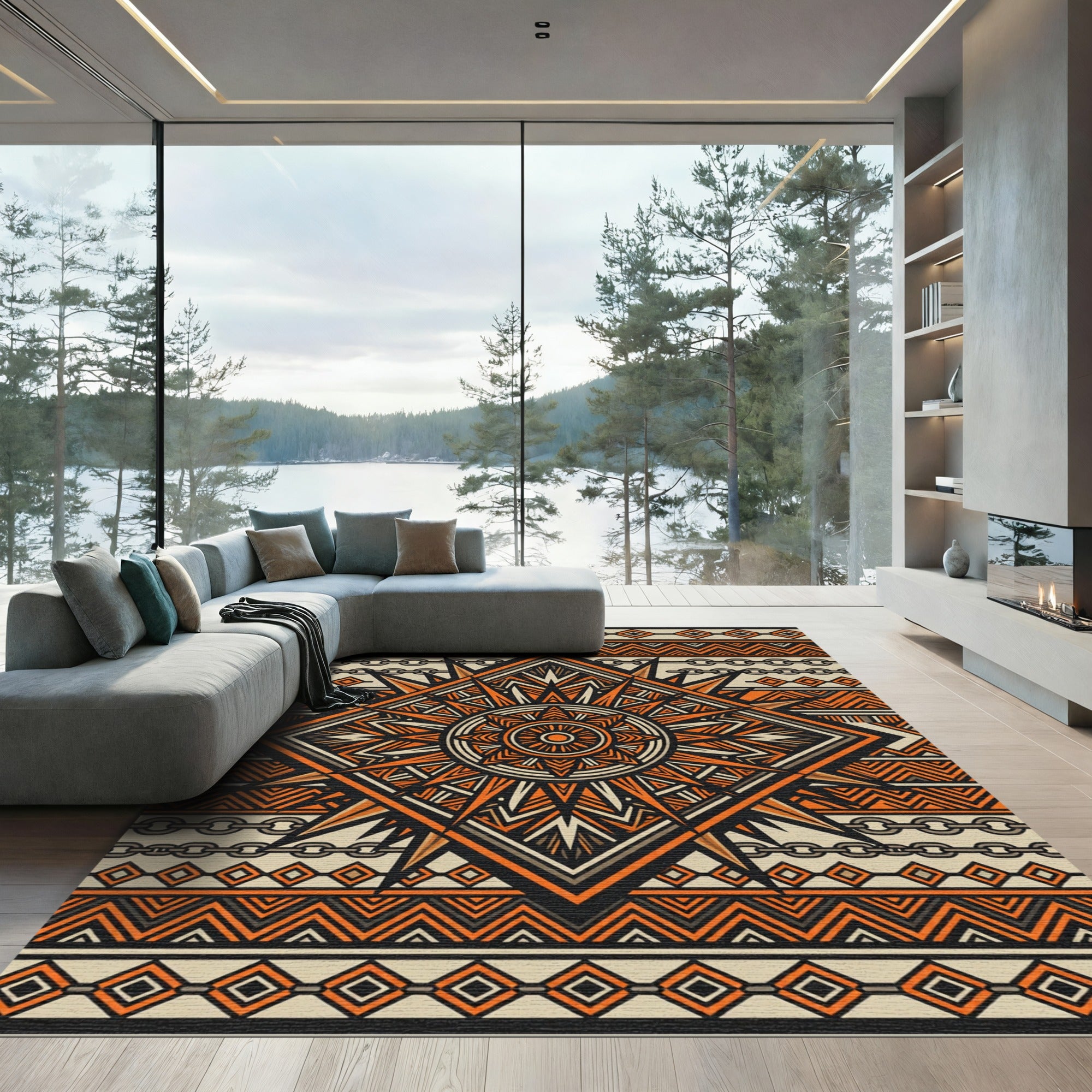 Tribal Geometric Diamond Orange Earthy Rug