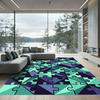 Geometric Teal and Navy Jigsaw Tile Rug
