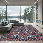 Coral and Slate Heart Mandala Rug