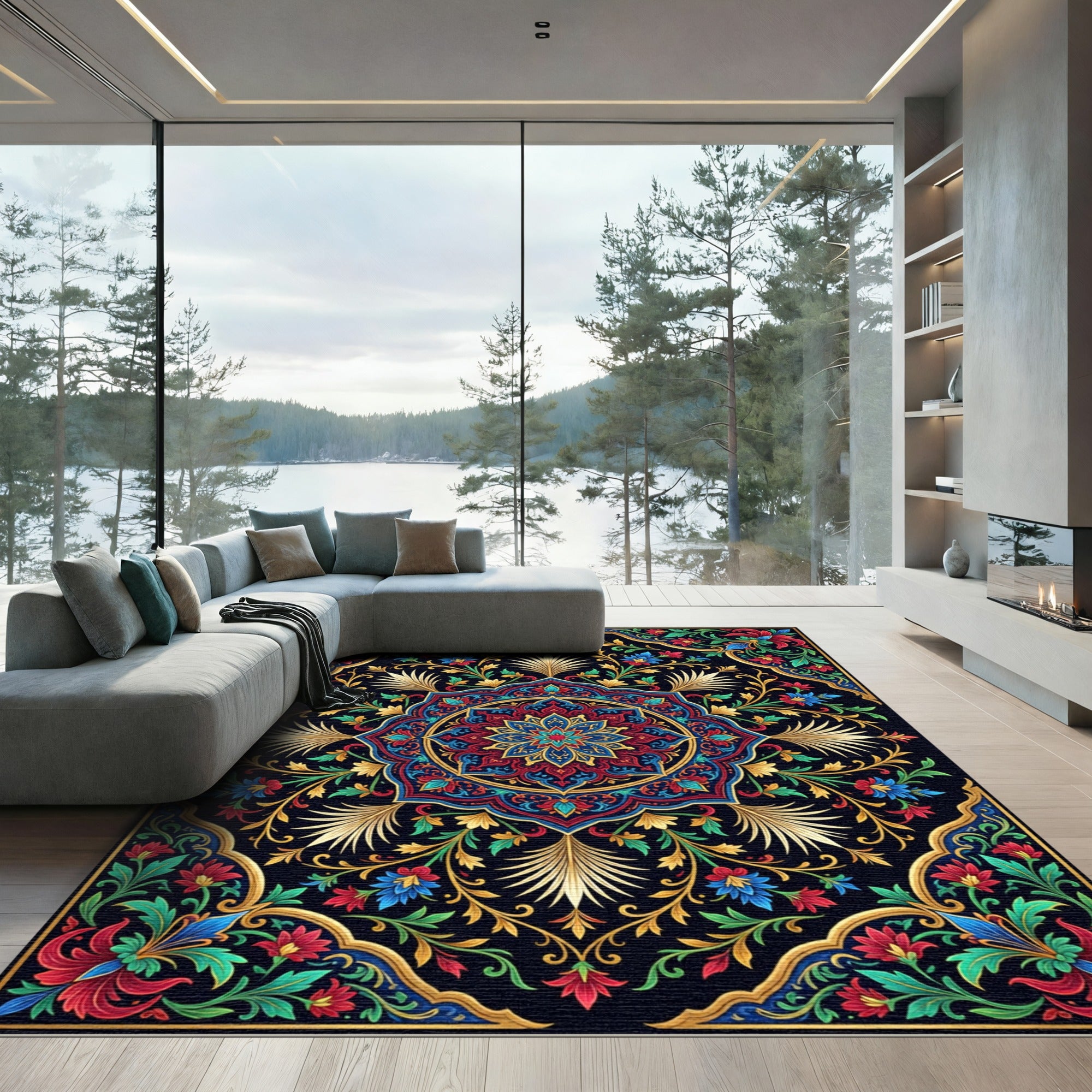 Midnight Jewel Floral Medallion Textile Rug