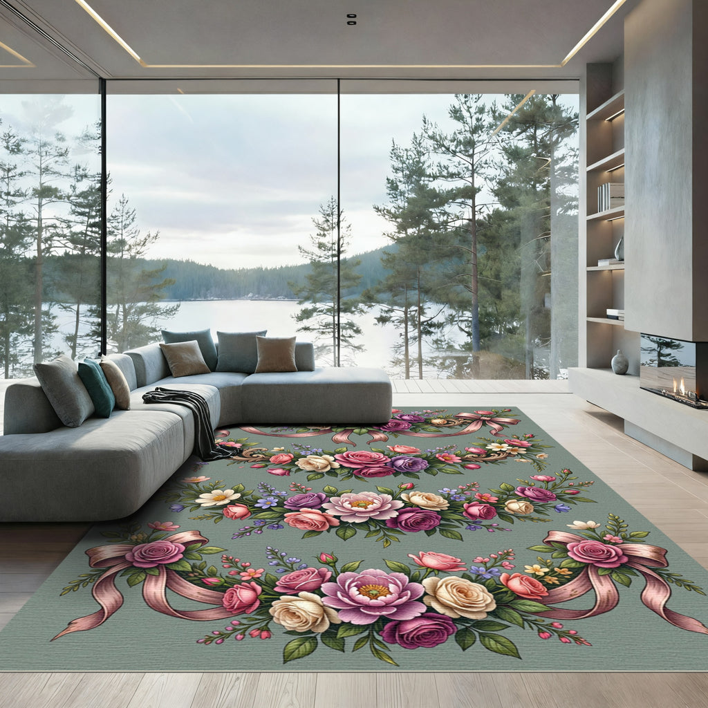 Elegant Blush Rose Garland Floral Arrangement Rug