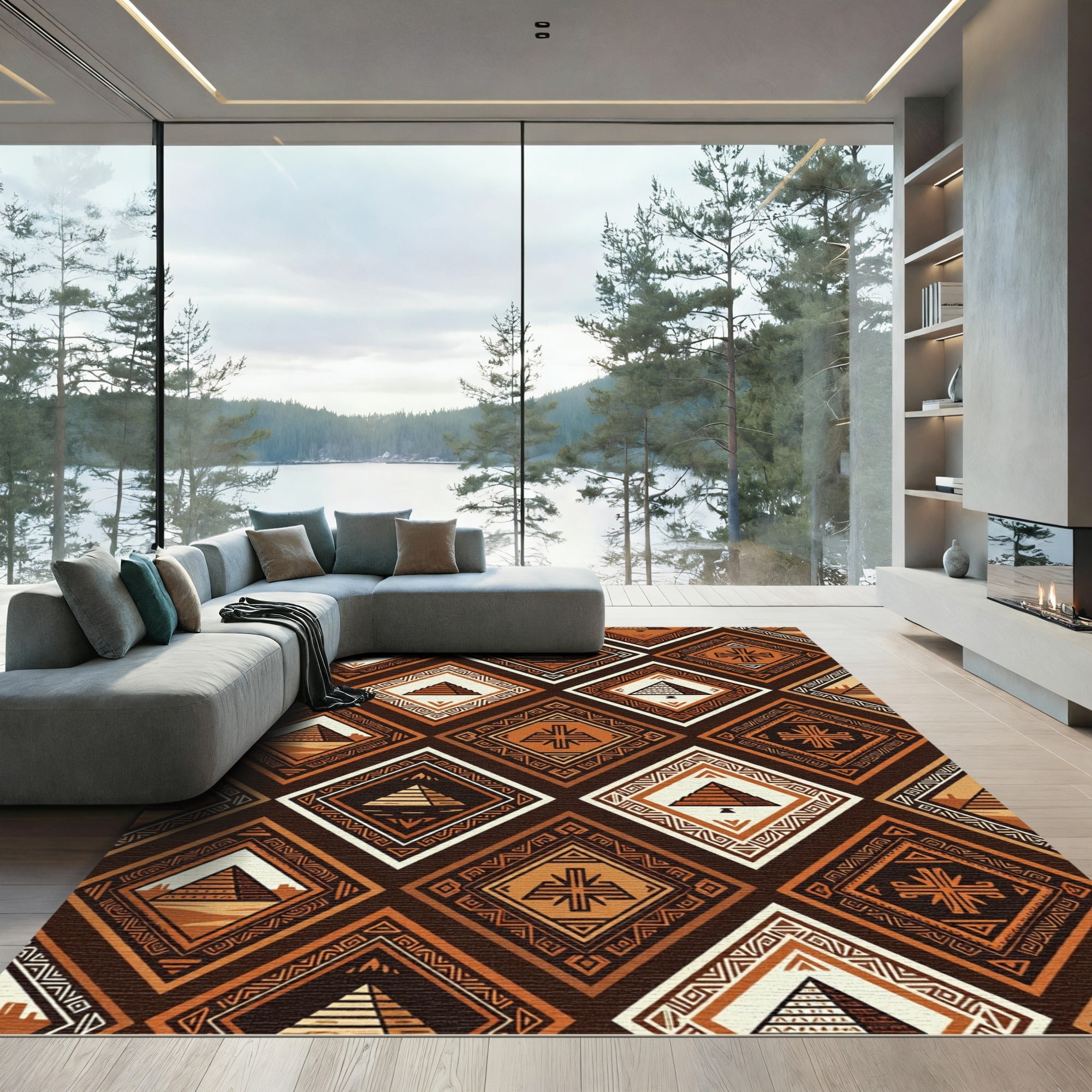 Earthy Tone Pyramid Diamond Layout Rug