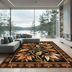 Ornate Golden Floral Scroll Wall Art Rug