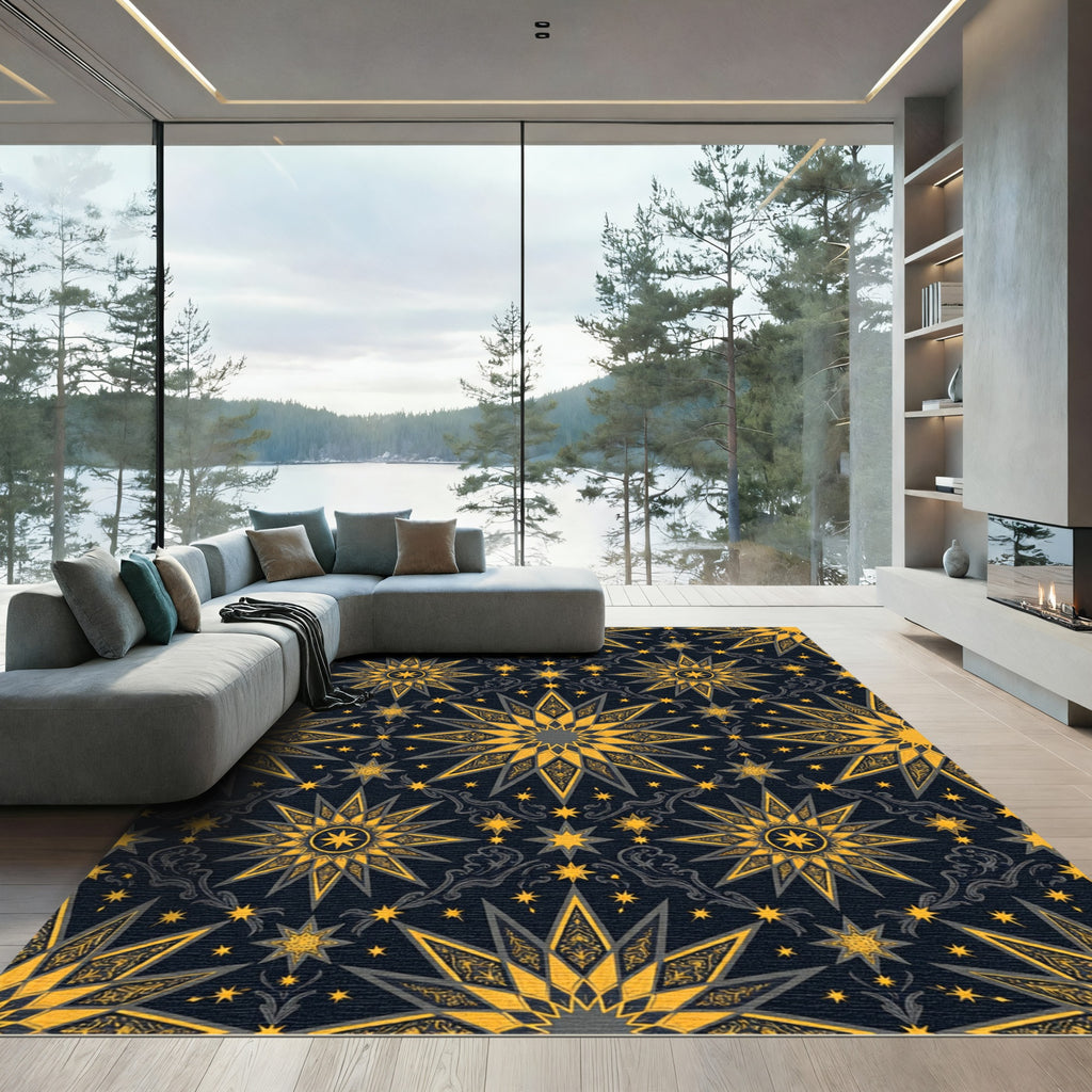 Golden Starburst Dark Night Tapestry Rug
