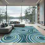 Modern Teal Blue Concentric Swirl Rug