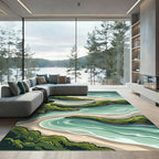 Coastal Greenery Azure Waves Rug