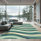 Sage and Teal Mid-Century Wavy Stripe Rug