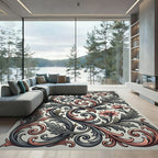 Coral Pink Opulent Floral Scroll Rug