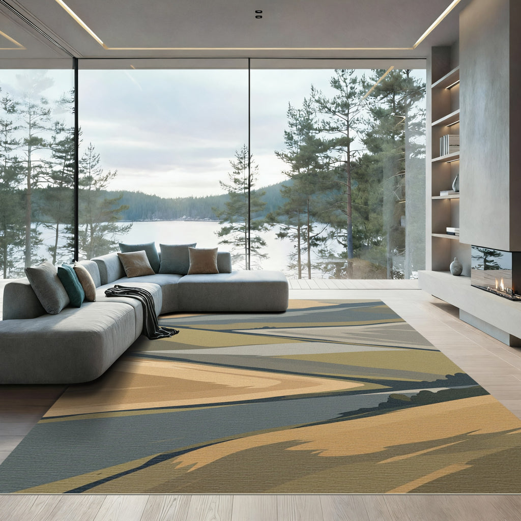 Abstract Earth Tones Winding Hills Rug