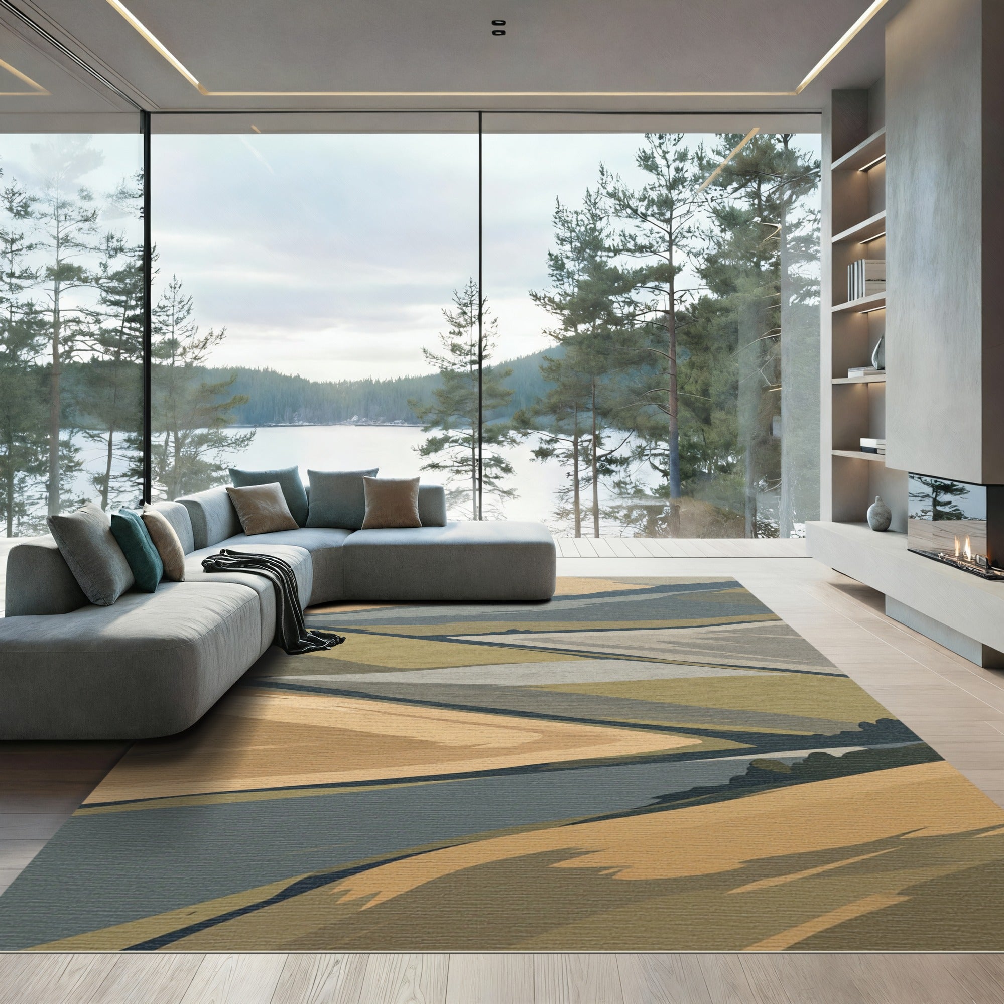 Abstract Earth Tones Winding Hills Rug