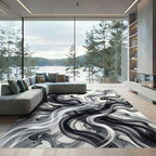 Ink Swirl Black White Abstract Flow Rug