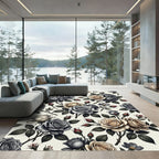 Elegant Noir and Cream Rose Bouquet Rug