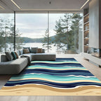 Abstract Nautical Blue Wave Shoreline Rug