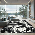 Dynamic Monochrome Jet Fighter Swirl Art Rug