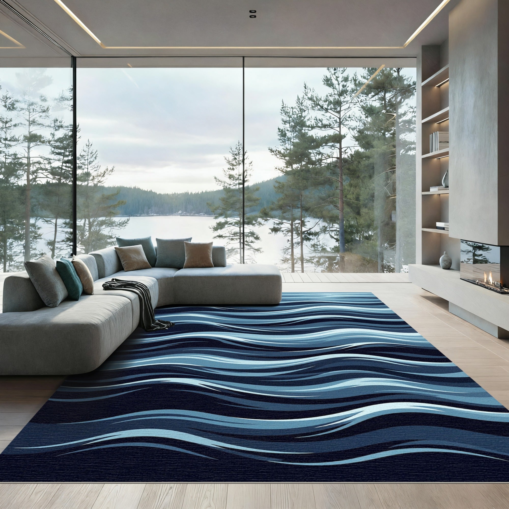 Oceanic Swirls Flowing Indigo Rug