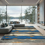 Distressed Wood Grain Blue Orange Rug