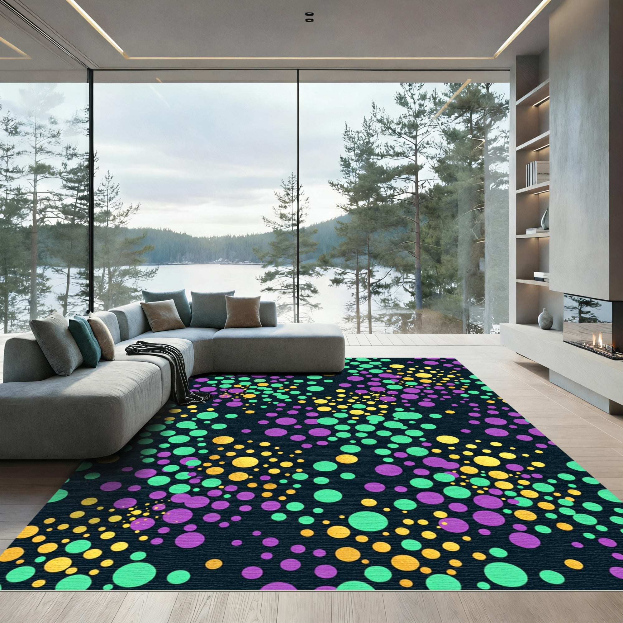 Vibrant Purple Gold Teal Confetti Rug