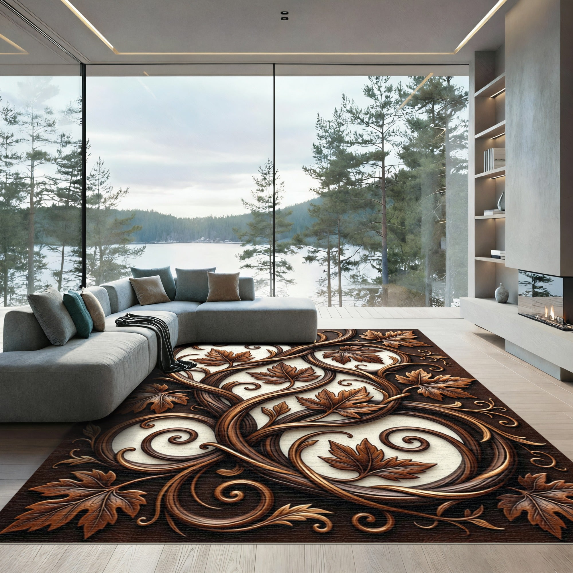 Gilded Bronze Vine Leaf Swirls Rug