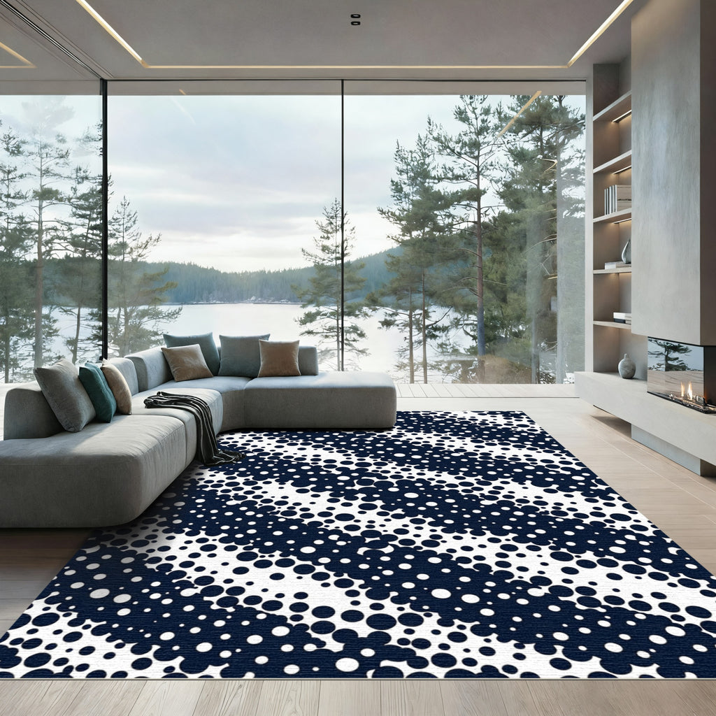 Modern Navy Monochrome Polka Dot Diagonal Rug