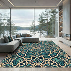 Teal Gold Intricate Mandala Rug