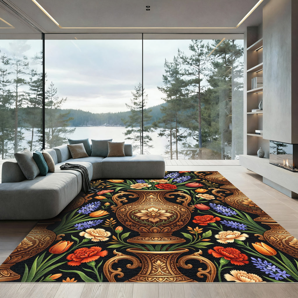 Gilded Floral Vase Vintage Composition Rug
