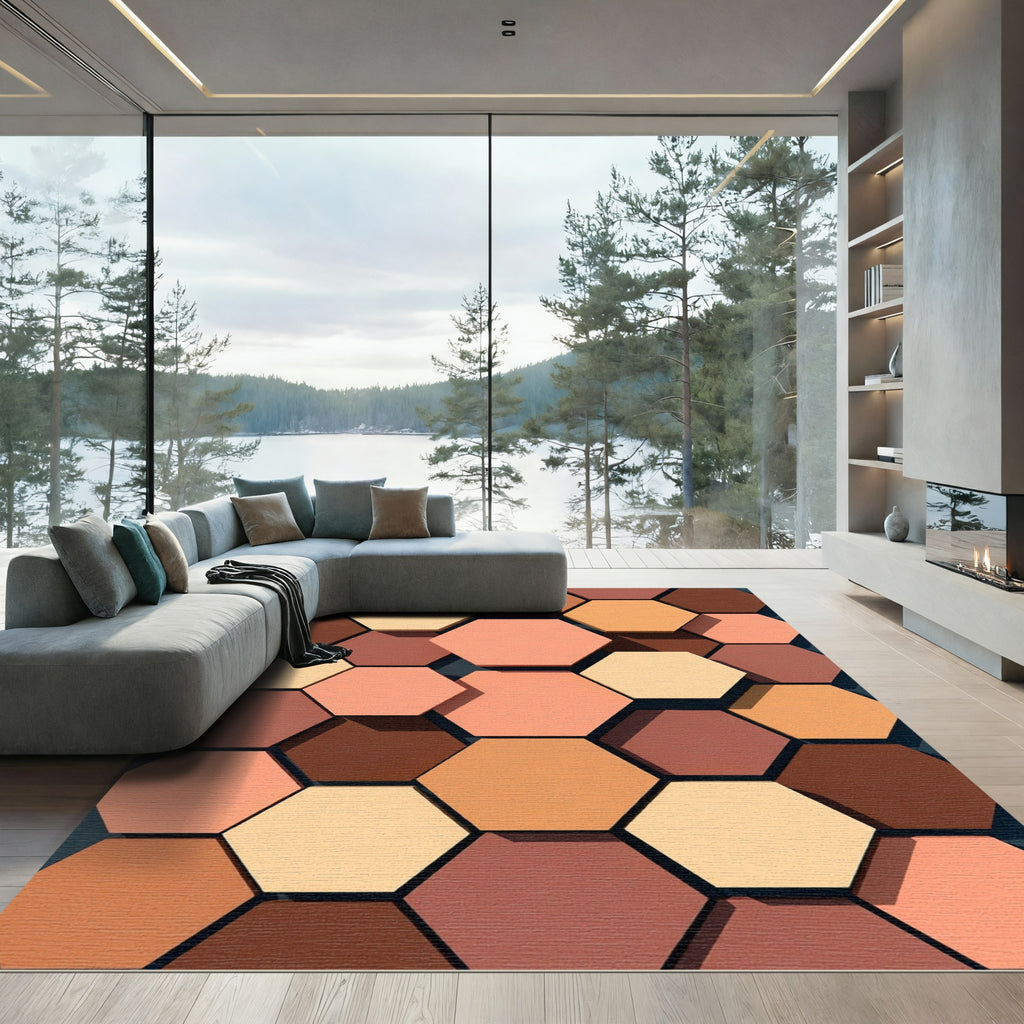 Terracotta Peach Hexagon Arrangement Rug