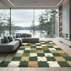 Earthy Checkered Paint Splatter Rug