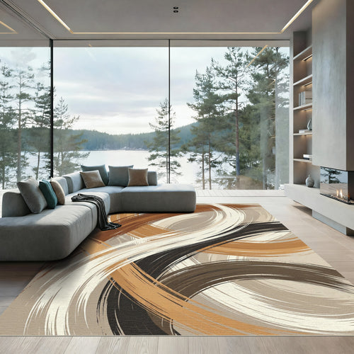 Abstract Earthy Swirl Brushstroke Rug