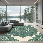 Sage Green Ornate Floral Damask Circle Rug