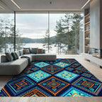 Vibrant Orange and Teal Geometric Diamonds Rug