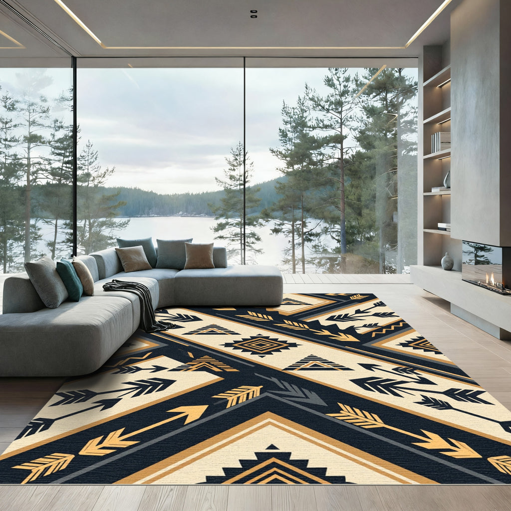 Geometric Southwestern Arrow Ivory Charcoal Rug
