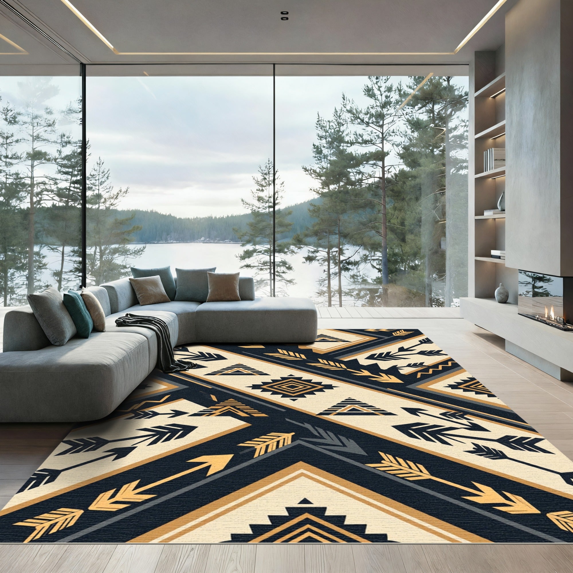 Geometric Southwestern Arrow Ivory Charcoal Rug