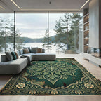 Emerald Green Floral Mandala Frame Rug