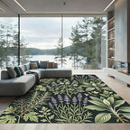 Botanical Herb Garden Dark Floral Illustration Rug