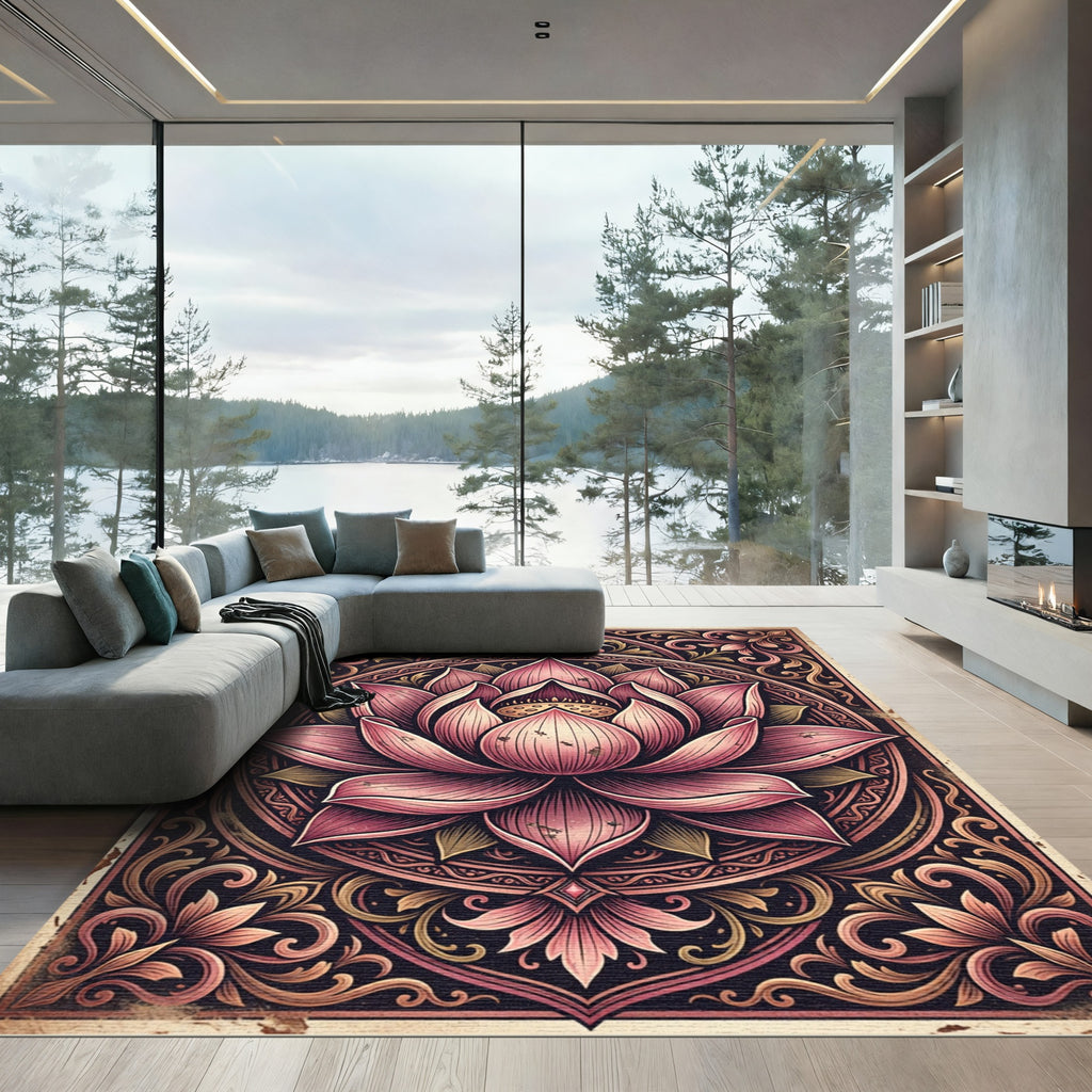 Elegant Blush Pink Lotus Mandala Rug