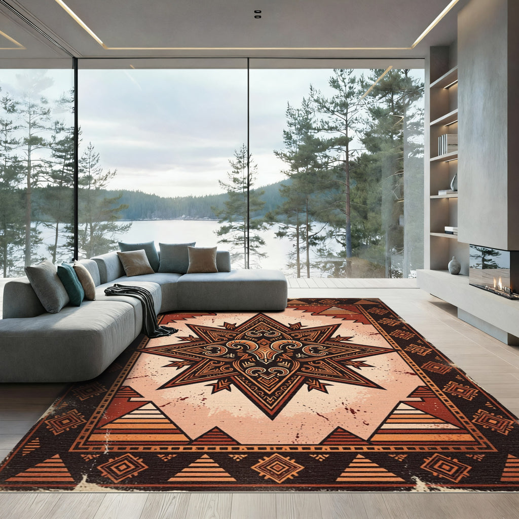 Geometric Terracotta Ram Star Art Rug