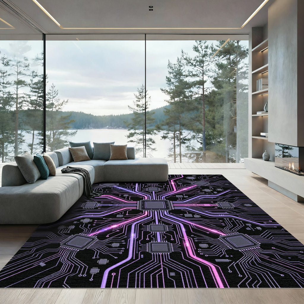 Purple Pink Circuit Board Network Rug